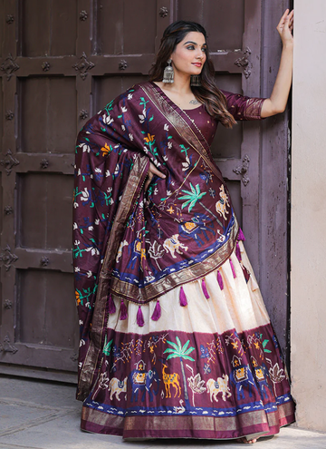 Amazing Wine Dola Silk Patola Printed Lehenga Choli Set
